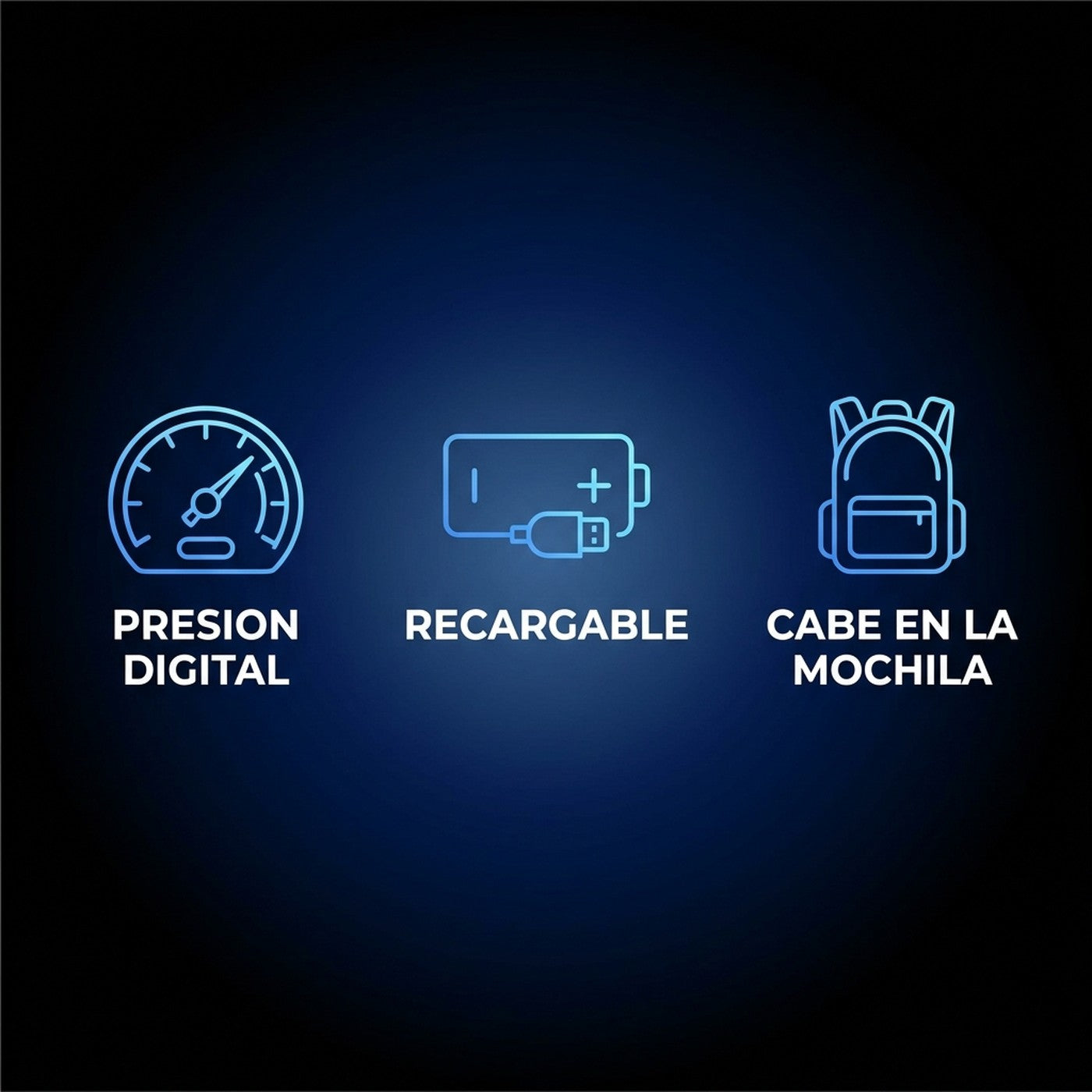 Beneficios AIRGO: presion digital, recargable y cabe en la mochila