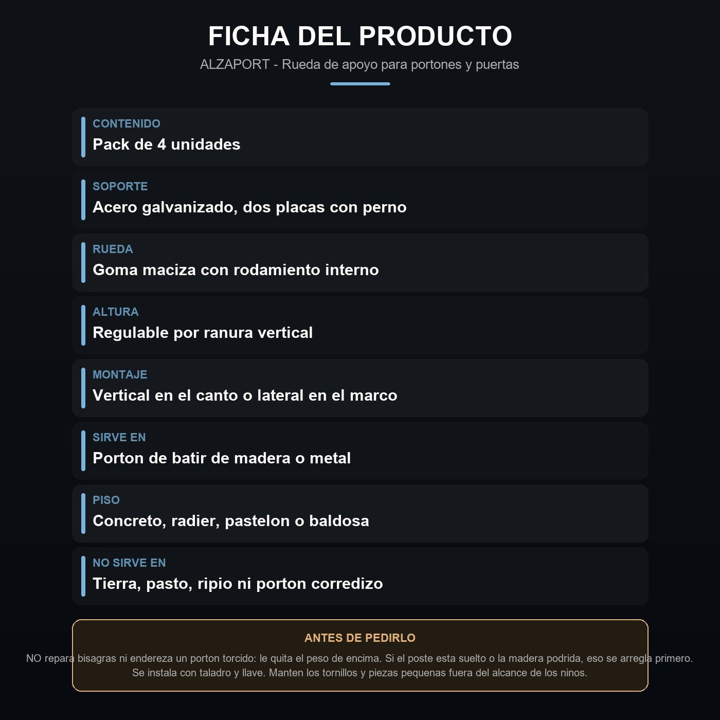Ficha: materiales, montaje y donde no sirve