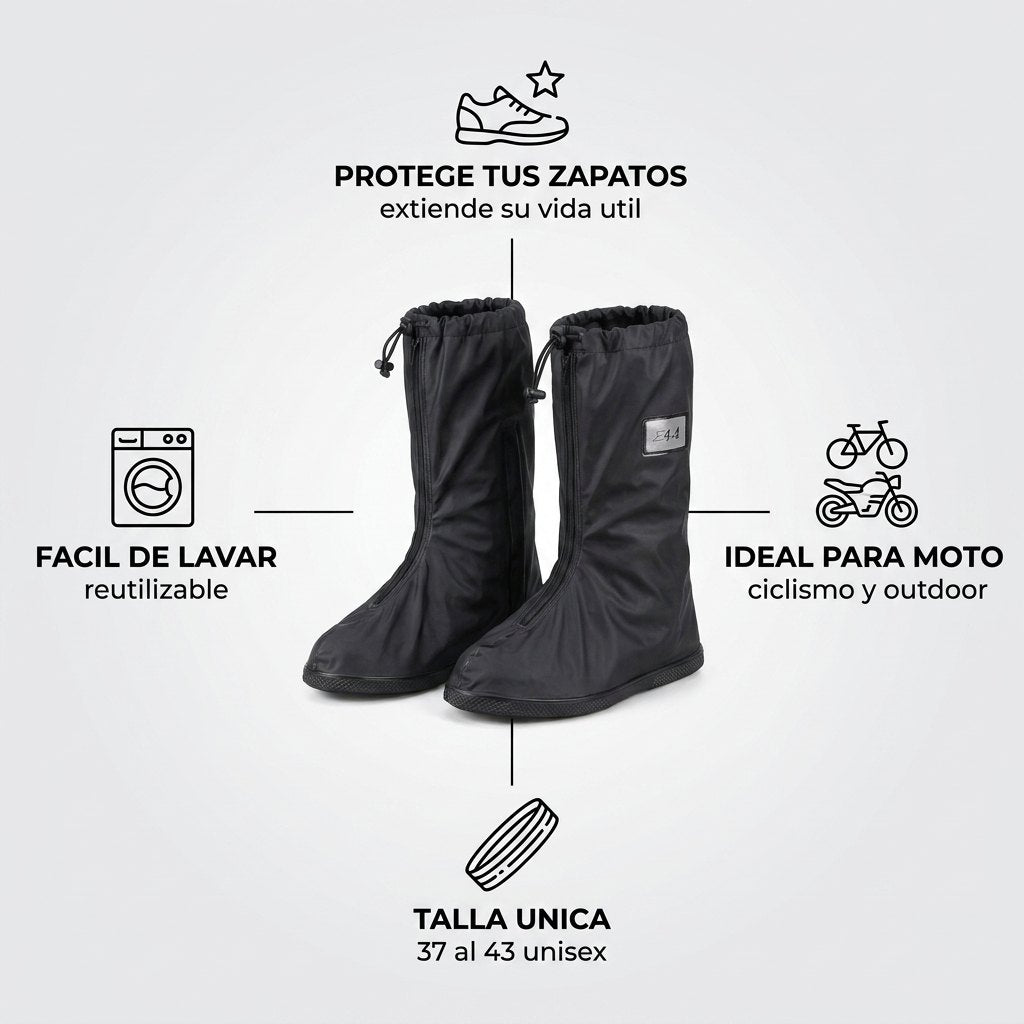Beneficios: protege tus zapatos, talla única 37-43, ideal para moto y outdoor, lavable