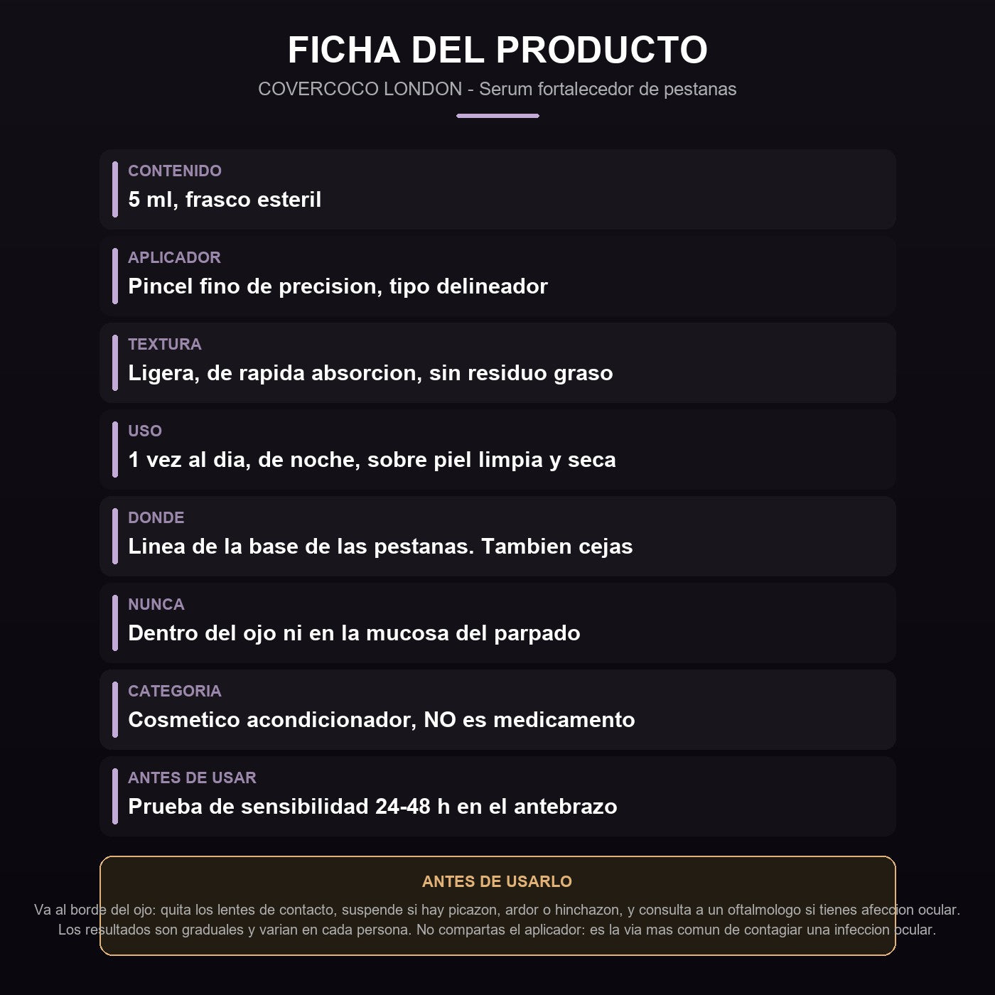 Ficha: contenido, uso, precauciones y que esperar
