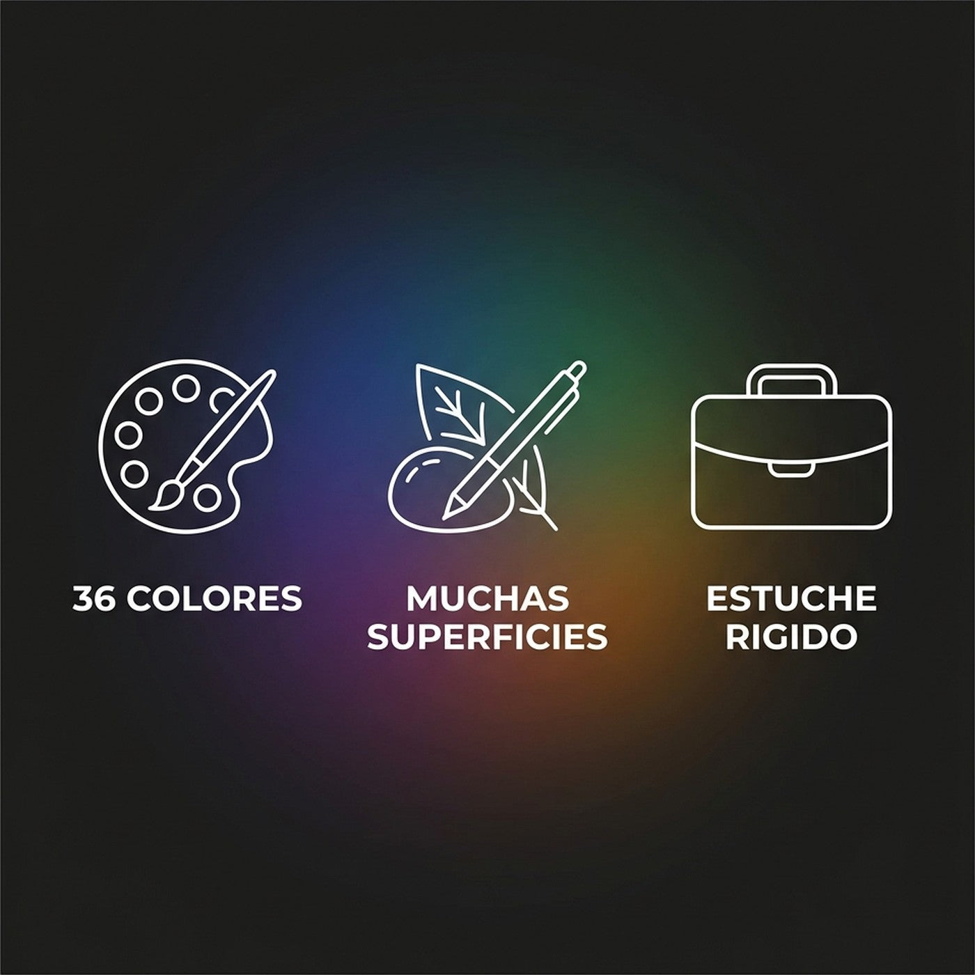 36 colores, muchas superficies, estuche rigido