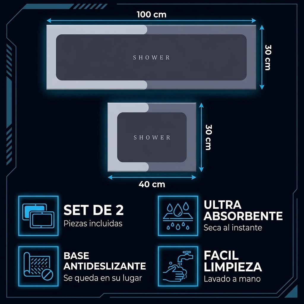 DryZone Pro medidas 100x30 cm y 40x30 cm set 2 piezas antideslizante absorbente