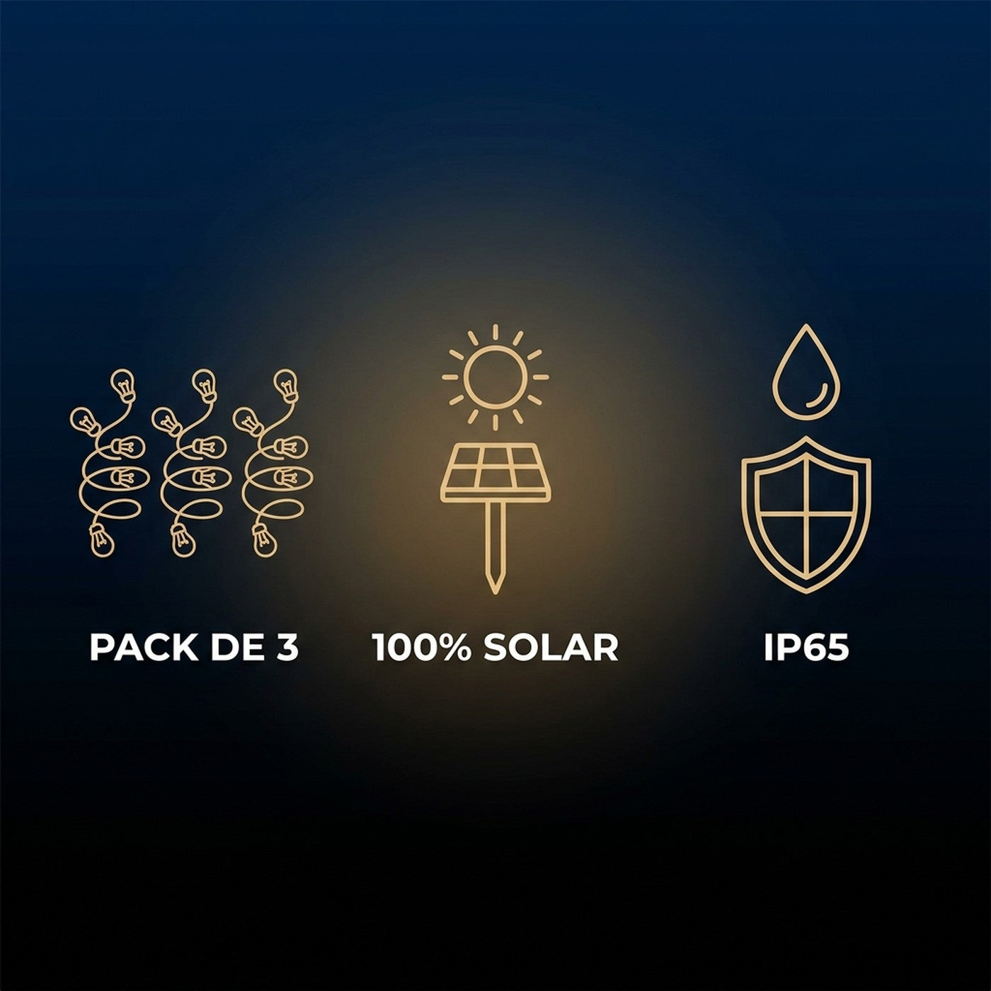 Pack de 3, 100% solar e IP65