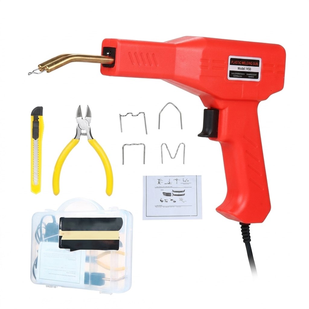 Kit FIXAR pistola de soldar plastico 50W roja con grapas alicates y maletin completo