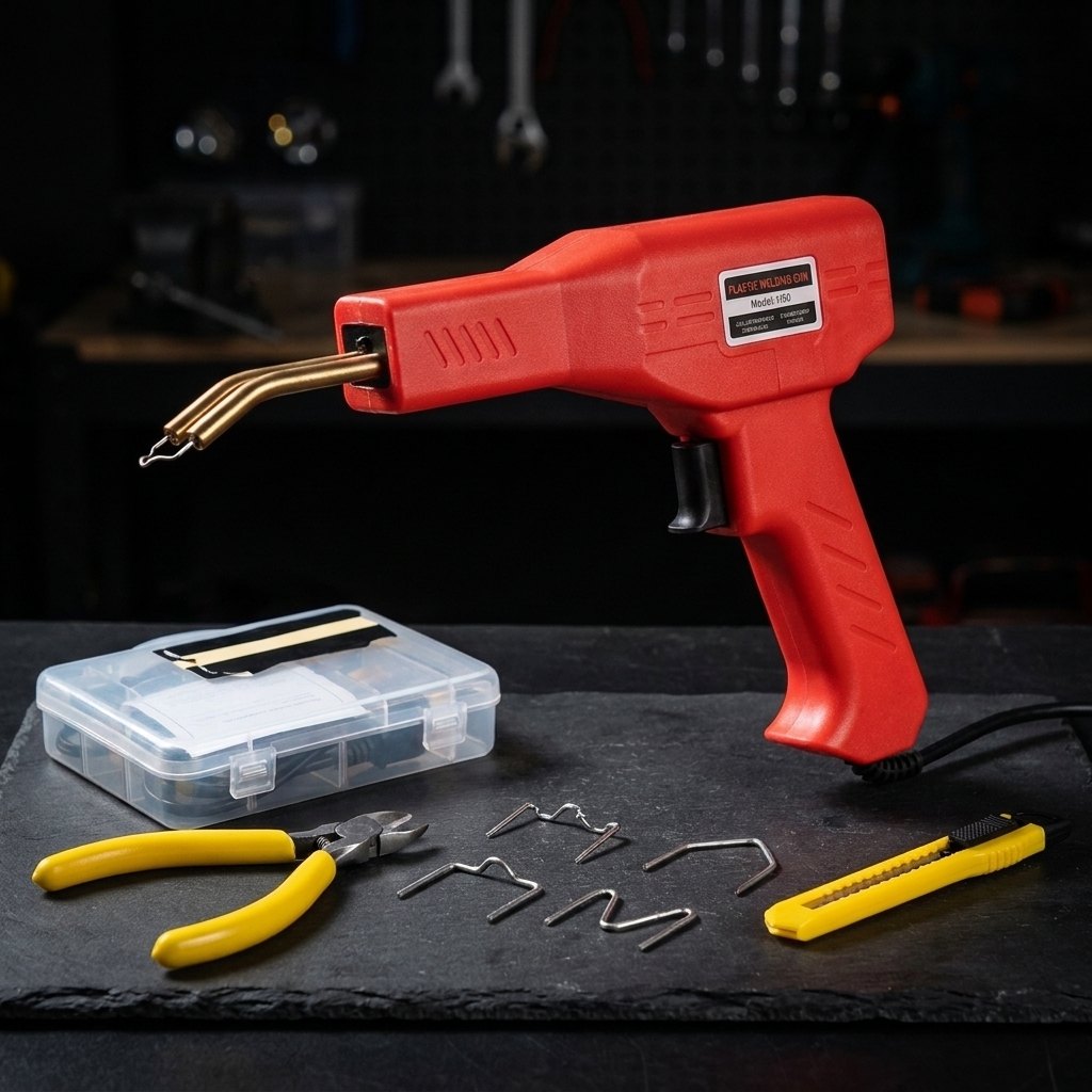 Kit FIXAR pistola de soldar plastico 50W roja con grapas alicates y maletin completo