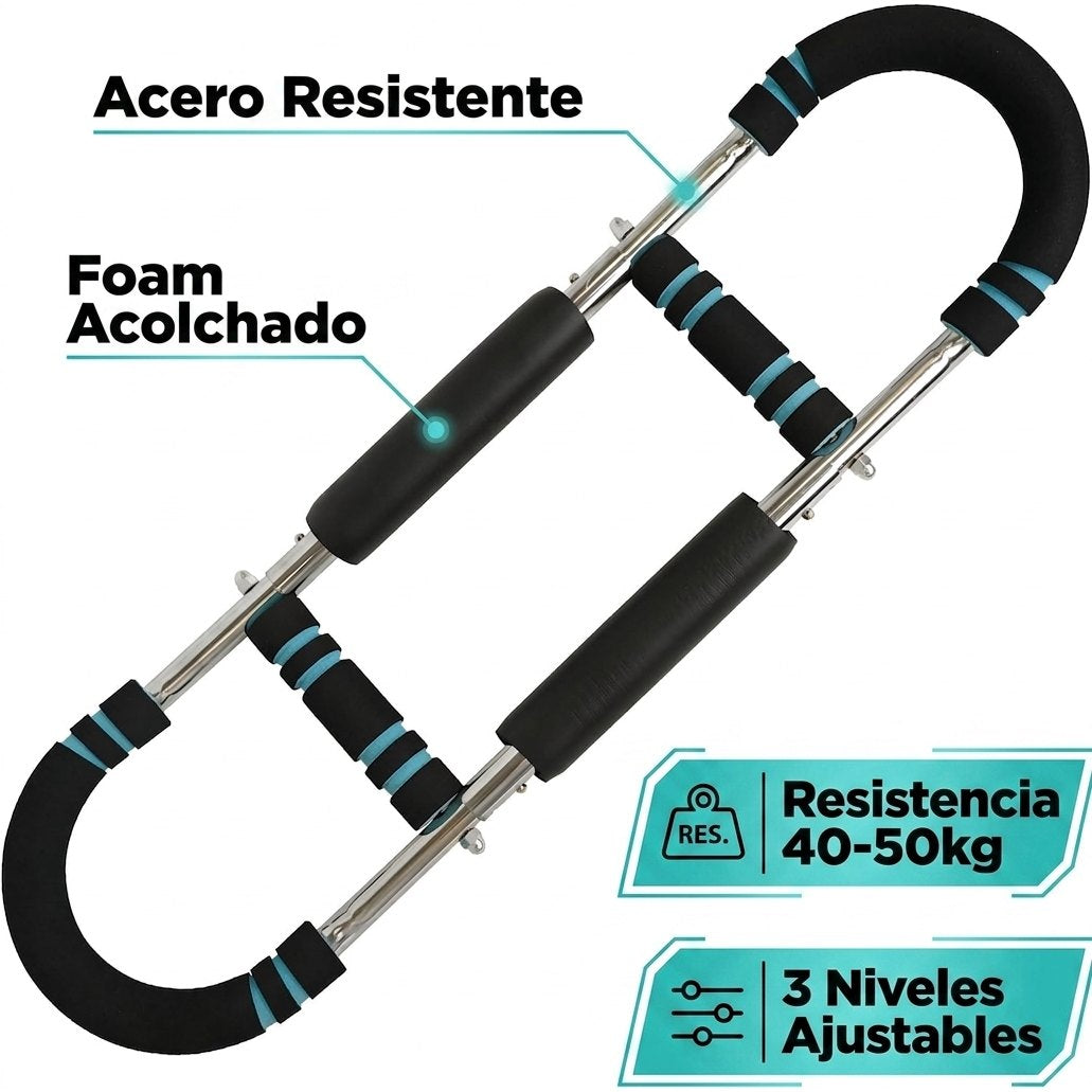 Especificaciones FlexBar acero resistencia 40-50kg ajustable 3 niveles 65cm portátil bolsa incluida