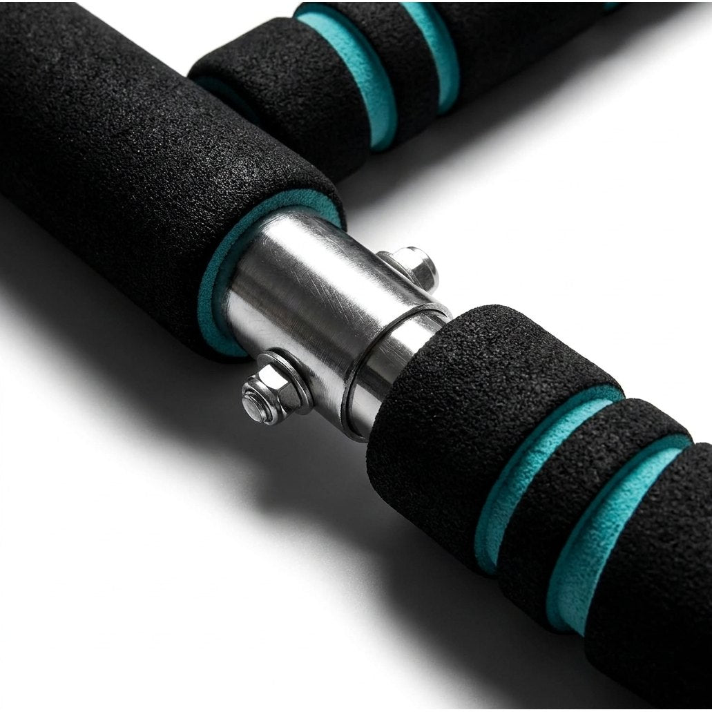 Detalle construccion acero barra FlexBar agarre foam acolchado ajuste resistencia 40-50kg tres niveles