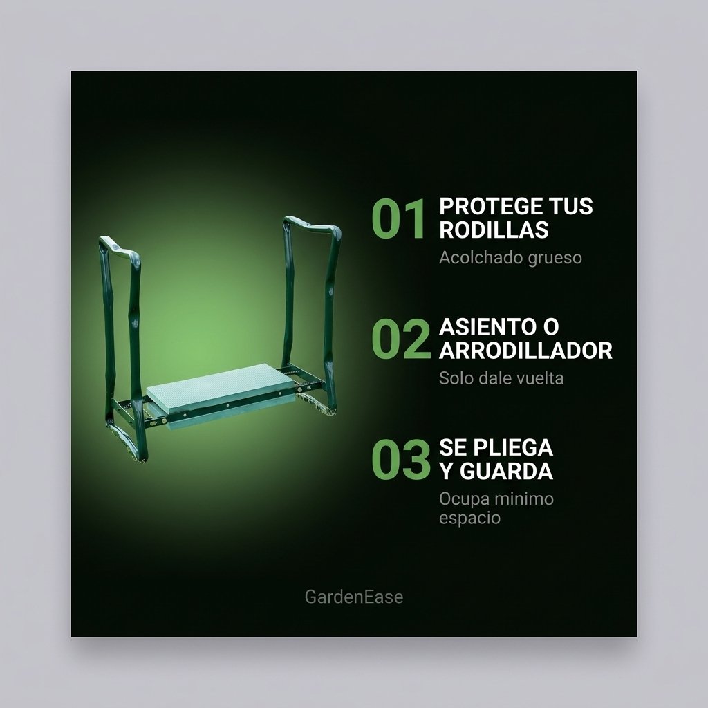 Beneficios GardenEase protege rodillas asiento y arrodillador se pliega ahorra espacio