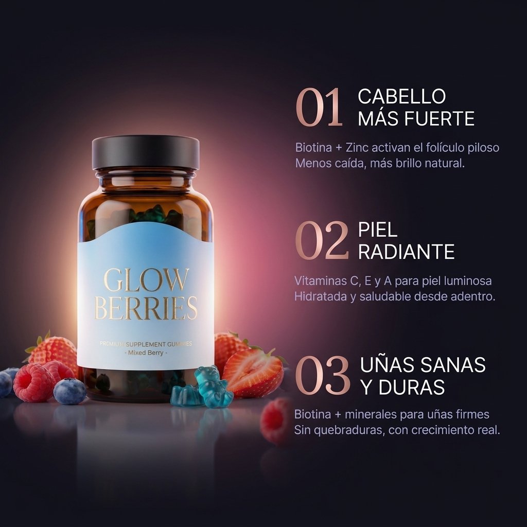 Beneficios Glow Berries: cabello fuerte, piel luminosa, uñas sanas