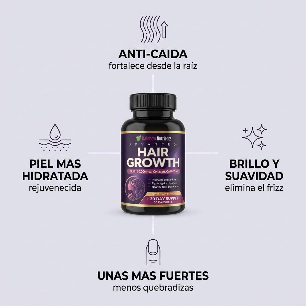 Beneficios: anti-caída, brillo, uñas fuertes, piel hidratada