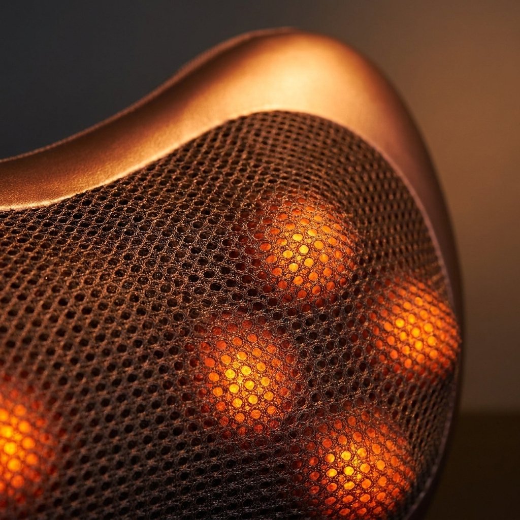 Detalle de los nodos de masaje shiatsu con luz de calor infrarrojo tras la malla
