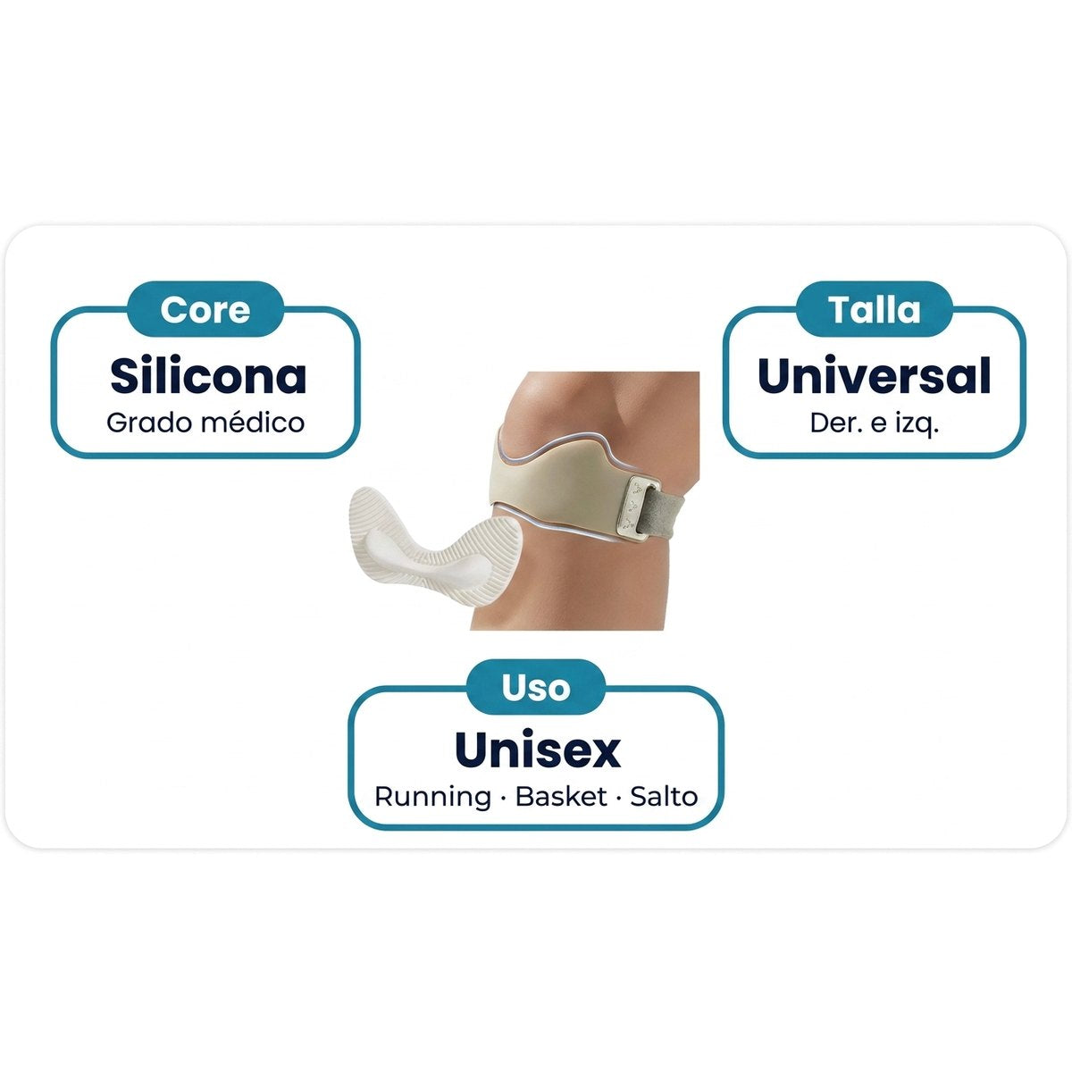 Especificaciones KneePro neopreno transpirable silicona medica talla universal unisex velcro ajustable