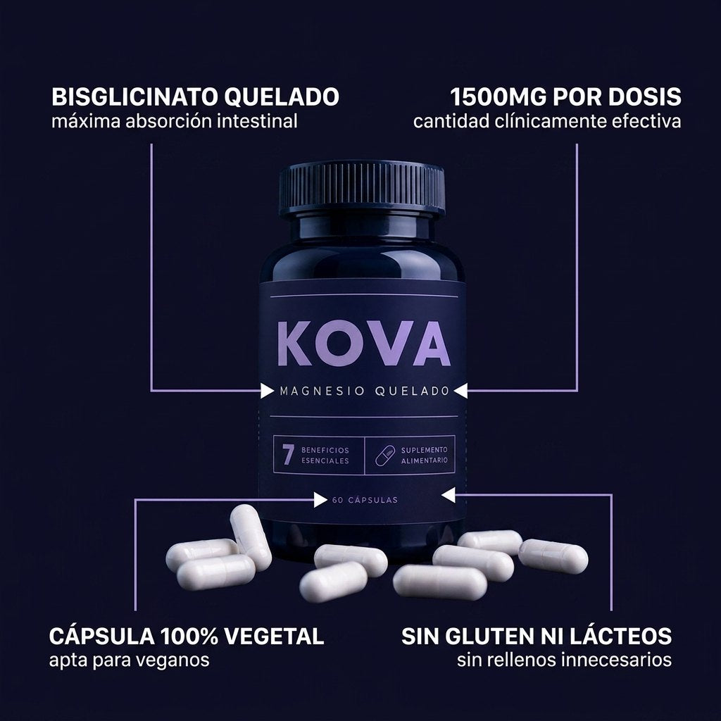 Especificaciones: bisglicinato quelado, 1500mg, cápsula vegetal, sin gluten