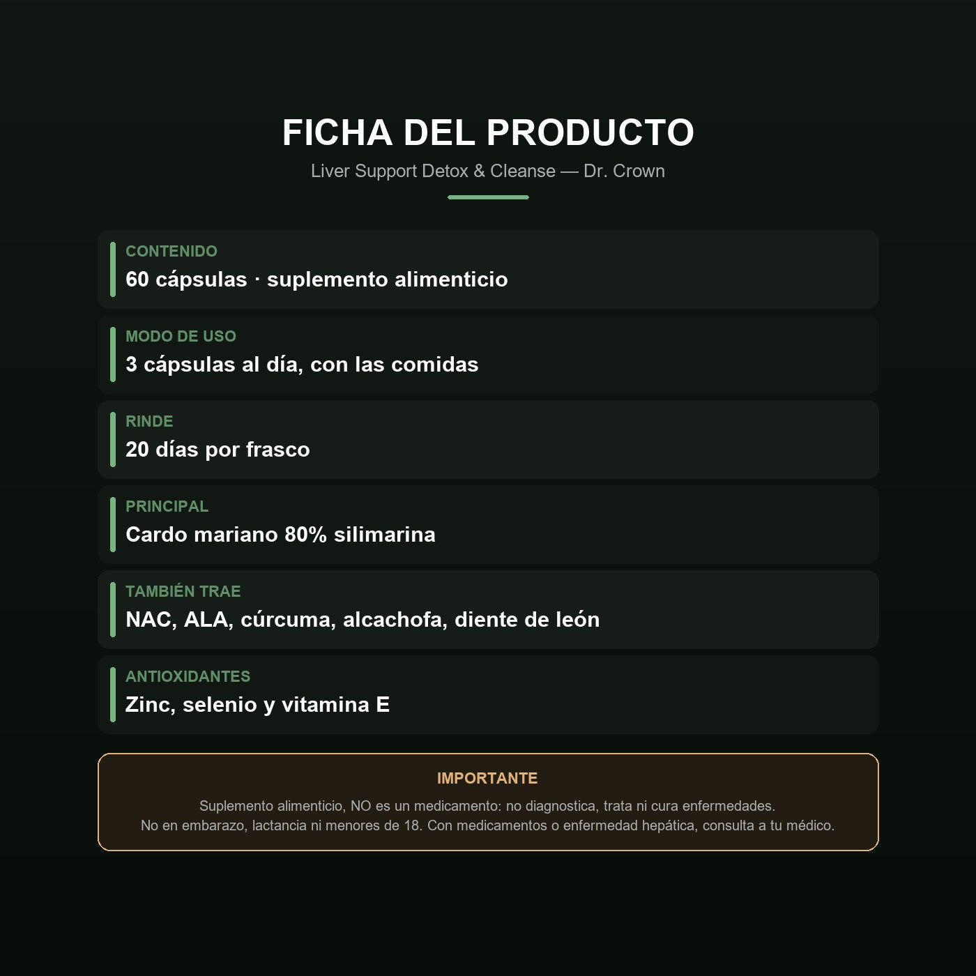 Ficha de Liver Support: ingredientes, modo de uso y advertencias