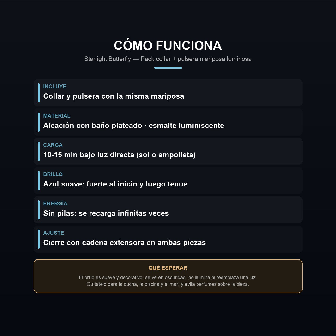 Ficha del pack: como se carga, cuanto dura el brillo