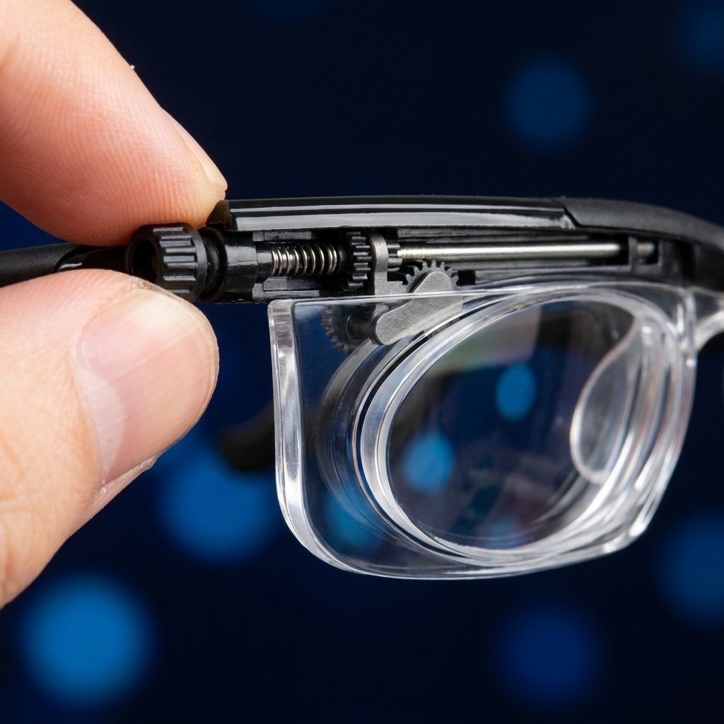 Mecanismo ajuste perilla lentes LYNSES doble lente autograduable precisión óptica