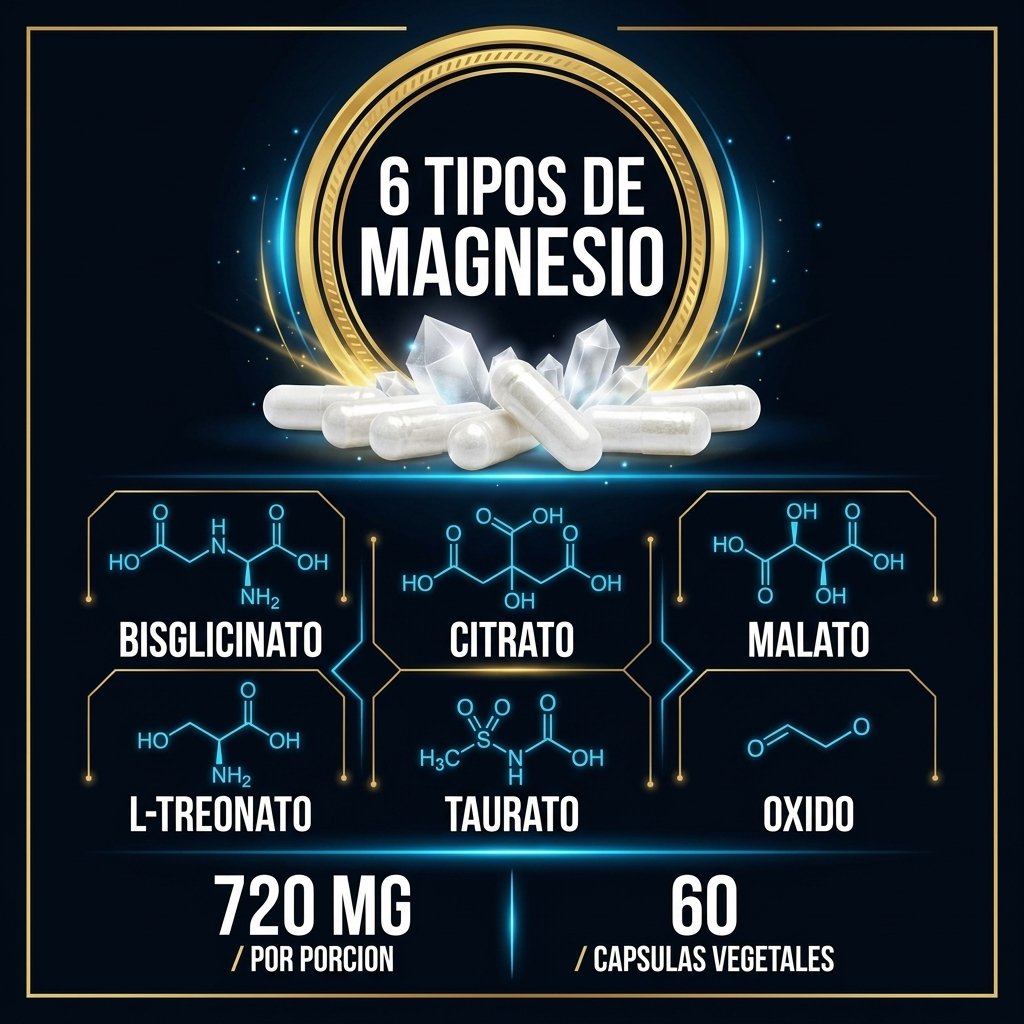 Magnesium 12-in-1 Complex seis tipos de magnesio bisglicinato citrato malato treonato taurato óxido