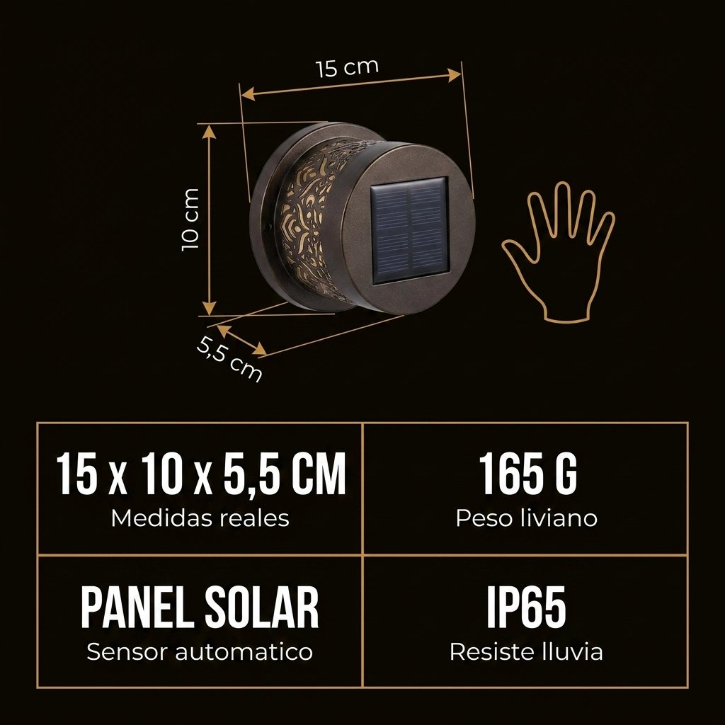 Mandalux especificaciones 15 x 10 x 5,5 cm panel solar IP65 sensor automático sin cableado