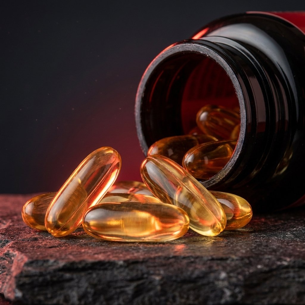 Detalle de las capsulas softgel doradas translucidas de MegaRed Omega 3