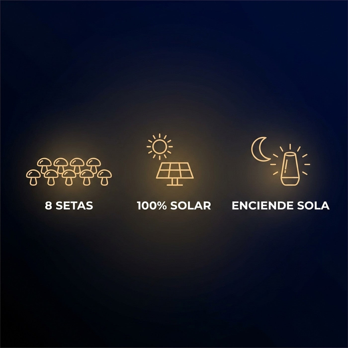 8 setas, 100% solar y encendido automatico