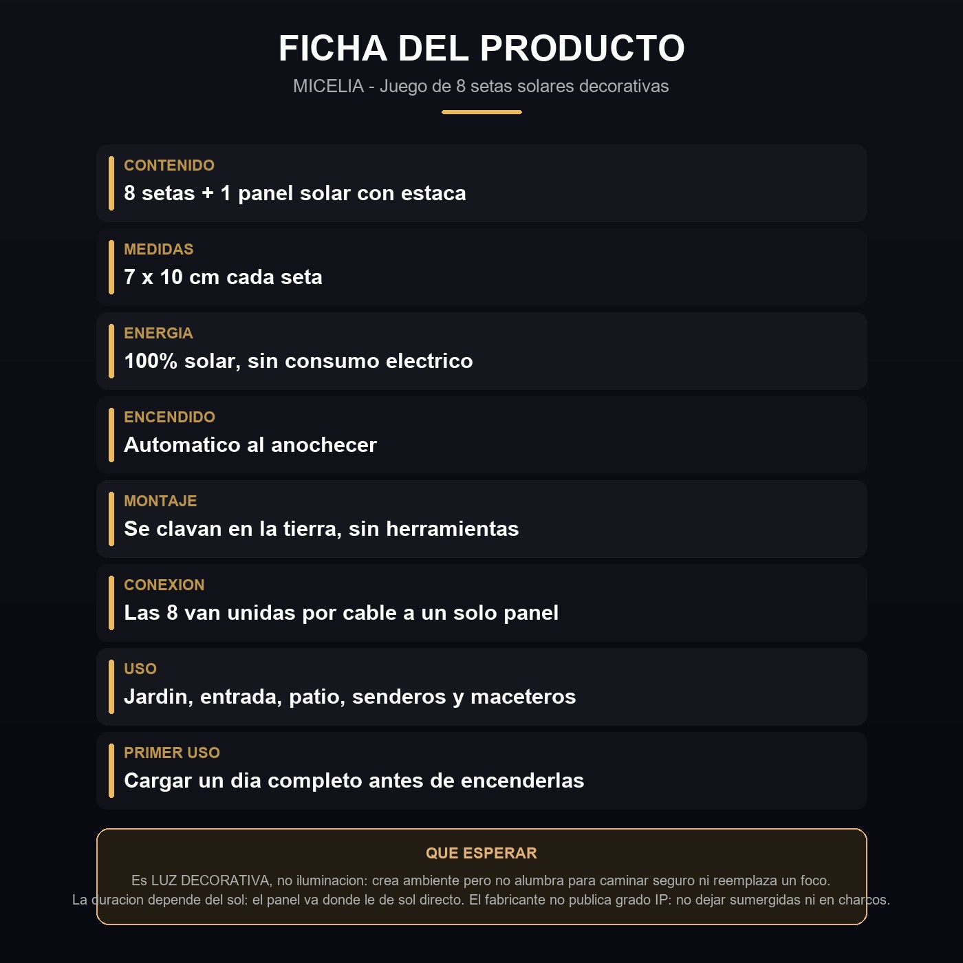 Ficha: medidas, carga, instalacion y que esperar