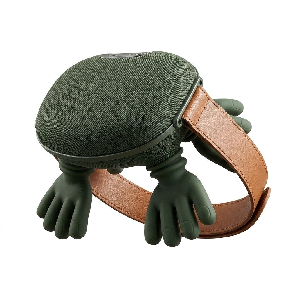 Masajeador de cuello NECKZEN verde oliva con correas cuero marrón