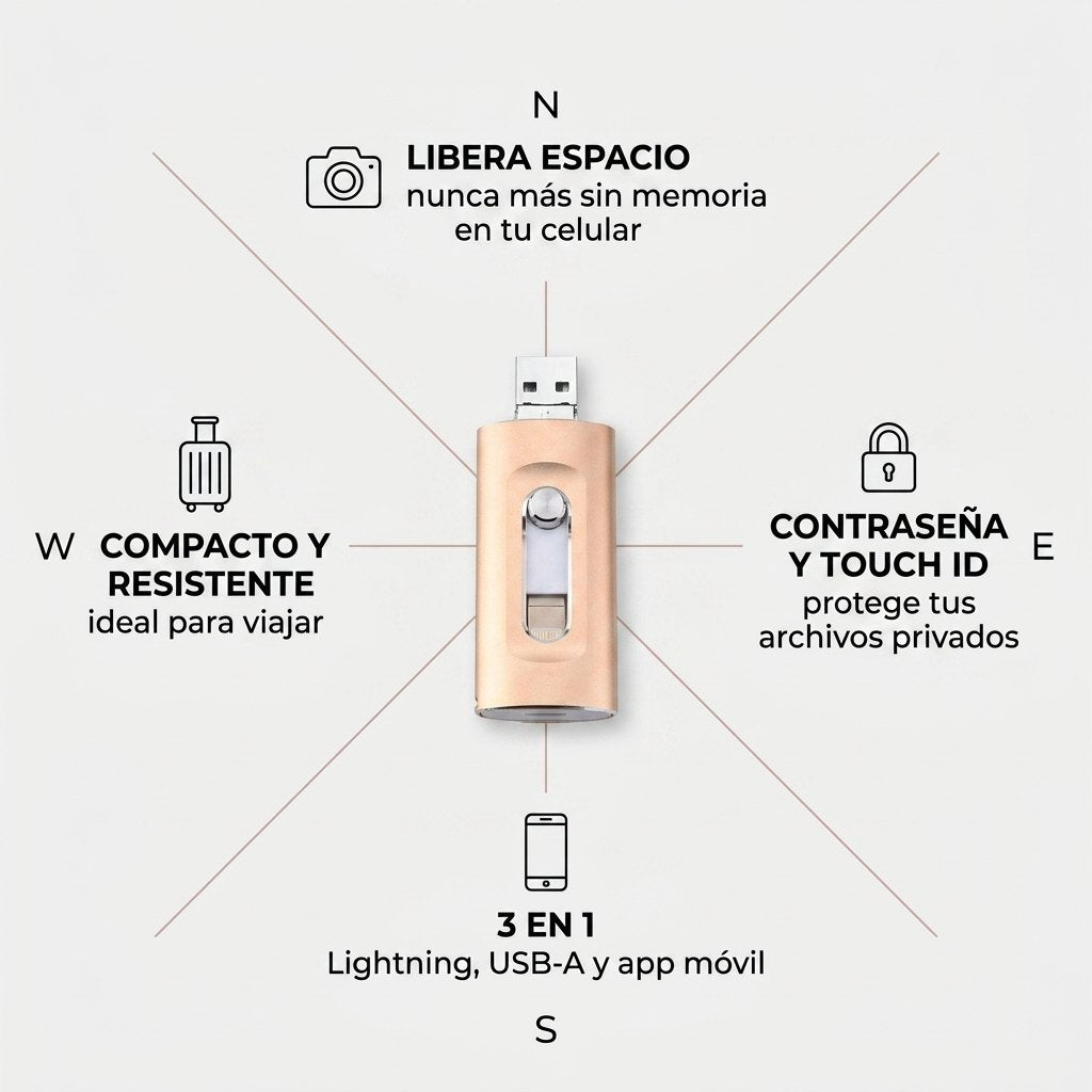 Beneficios: libera espacio, contraseña y Touch ID, 3 en 1, compacto
