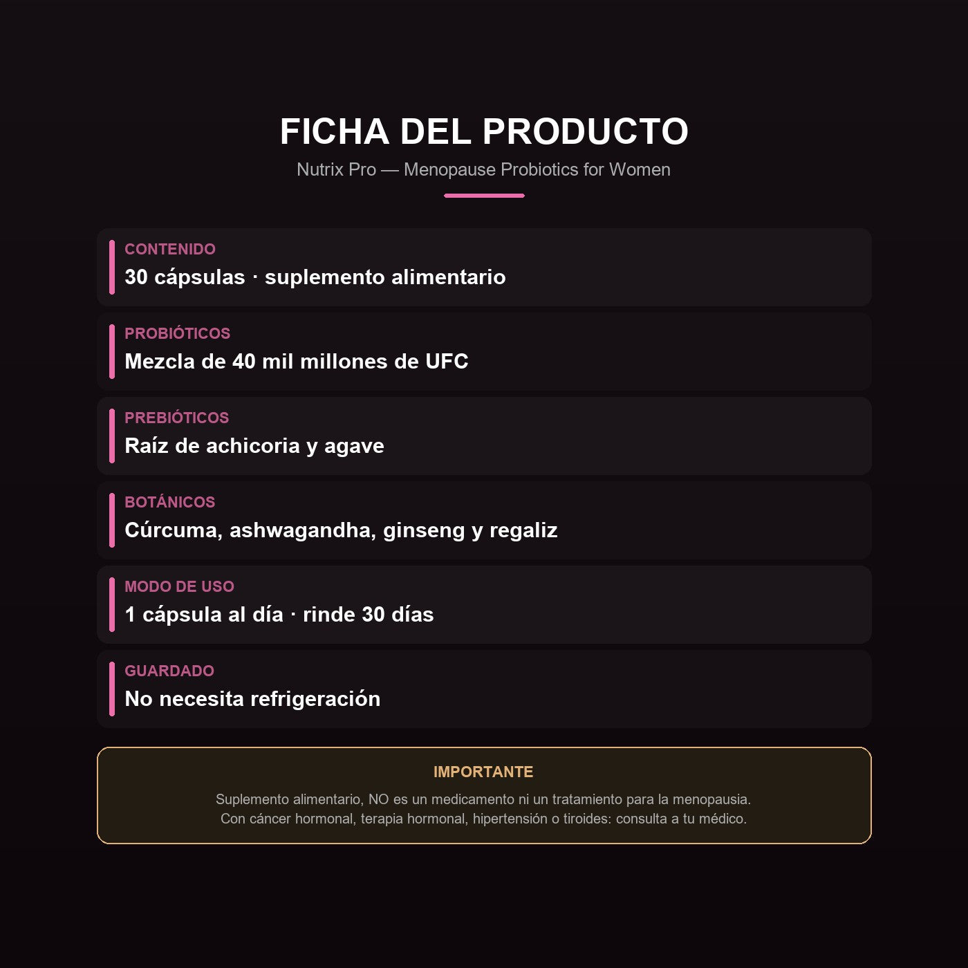 Ficha: 40 mil millones UFC, 30 capsulas y advertencias
