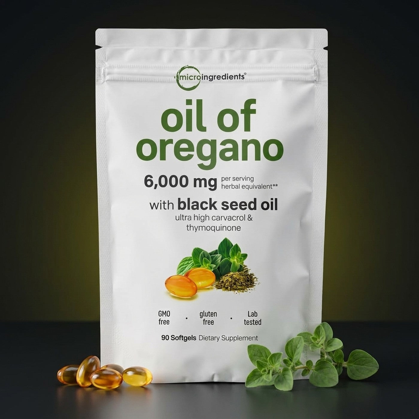 Oil of Oregano de Microingredients con aceite de semilla negra, 90 softgels