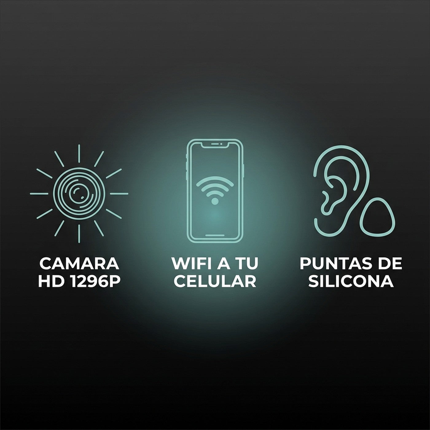 Camara HD 1296p, wifi al celular y puntas de silicona