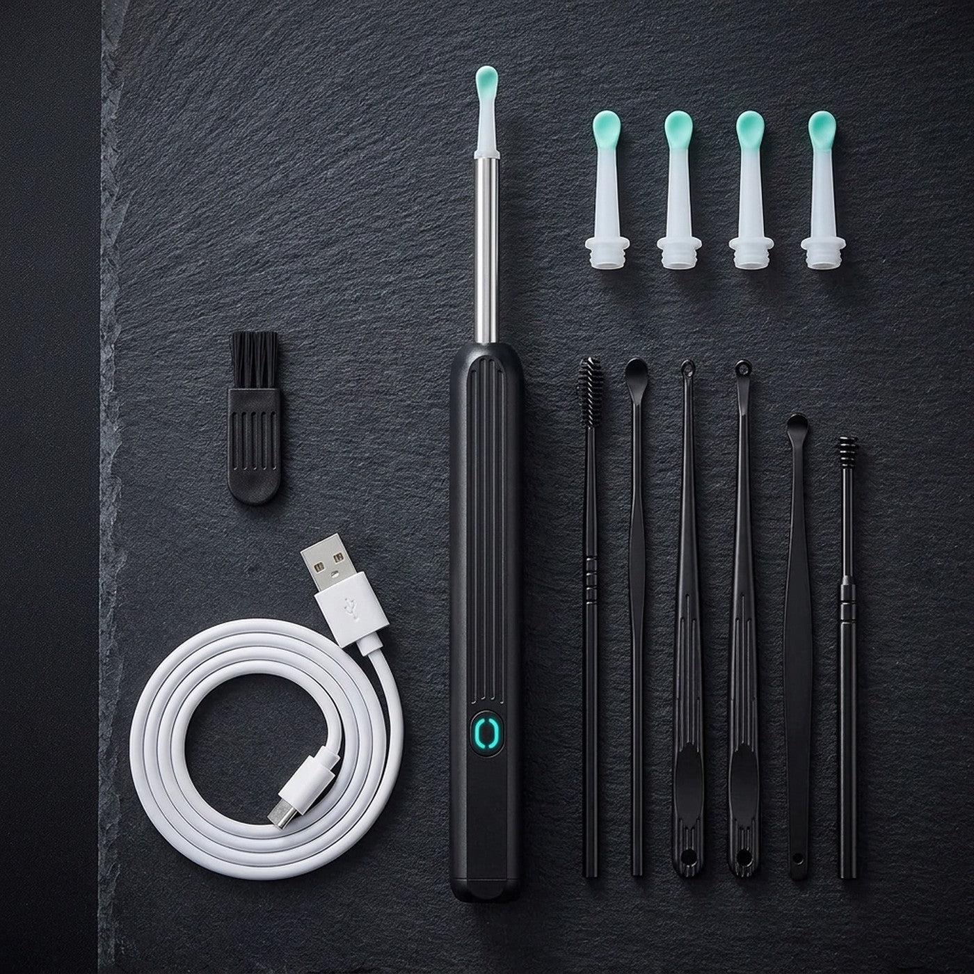 Que incluye: equipo, 4 puntas de silicona, set de limpieza y cable USB-C