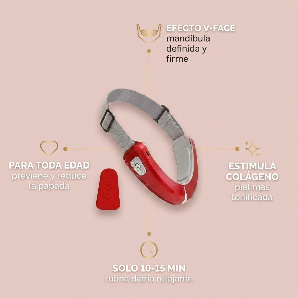 Beneficios: efecto V-face, estimula colágeno, 10-15 min diarios, para toda edad