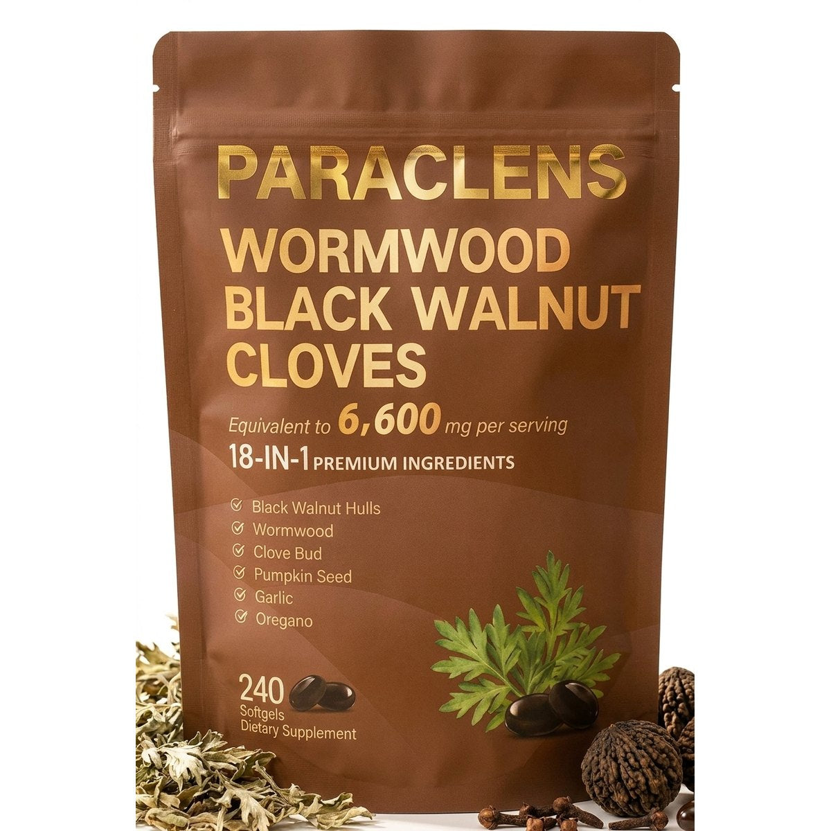 ParaClens suplemento antiparasitario 18-en-1 wormwood nuez negra clavos 240 softgels limpieza intestinal