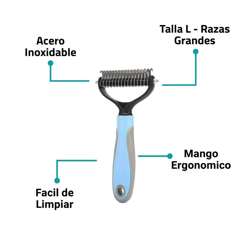 Especificaciones PawLine dientes acero inox mango ergonomico tamaño L todas las razas facil limpiar