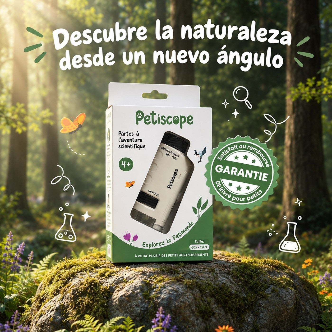 Microscopio de bolsillo Petiscope para ninos en la naturaleza