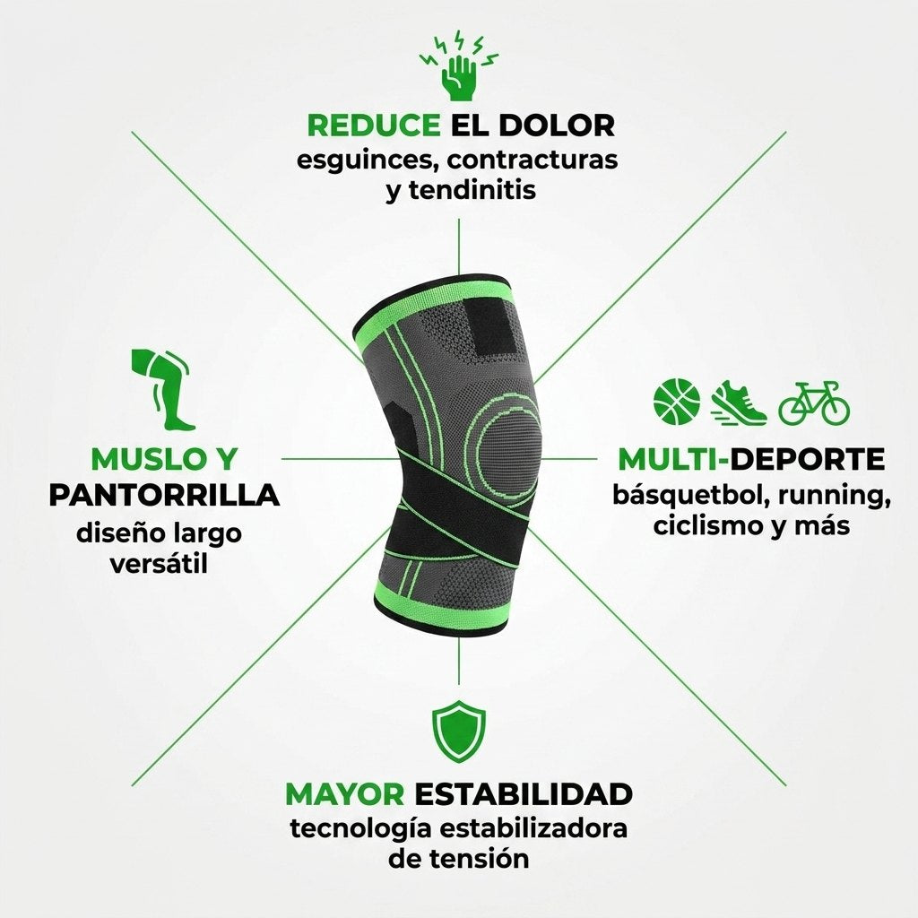 Beneficios: reduce el dolor, multi-deporte, mayor estabilidad, muslo y pantorrilla