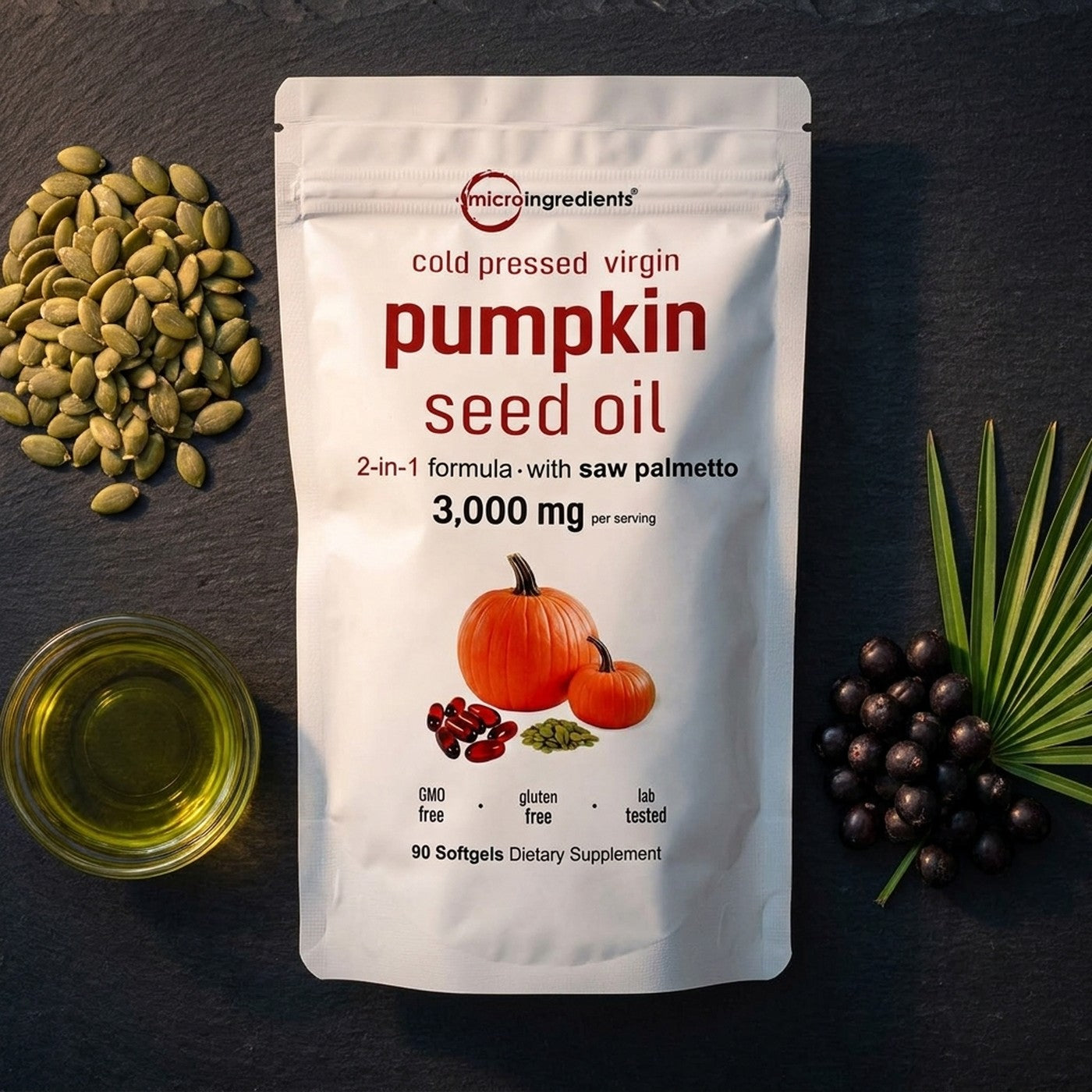 Semillas de calabaza, aceite prensado en frio y bayas de saw palmetto