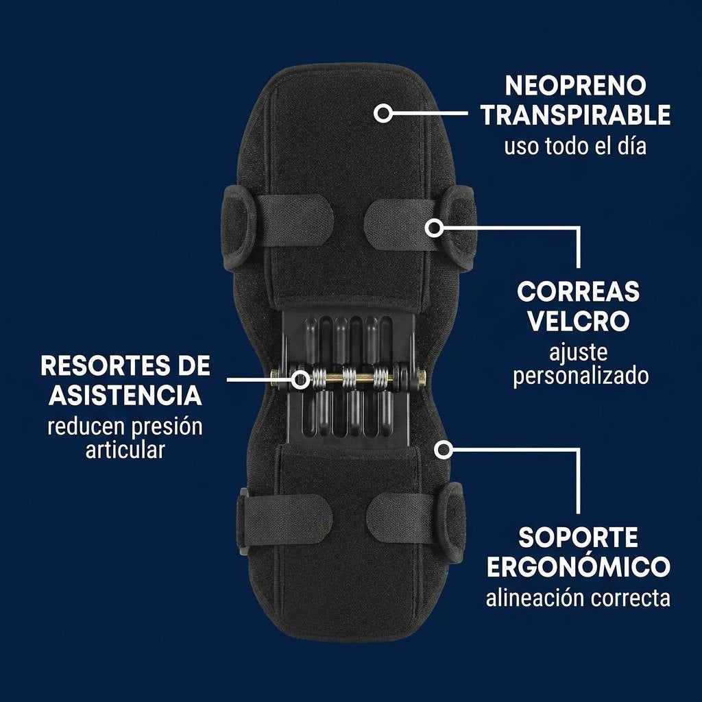 Especificaciones: resortes de asistencia, velcro, neopreno transpirable, soporte ergonómico