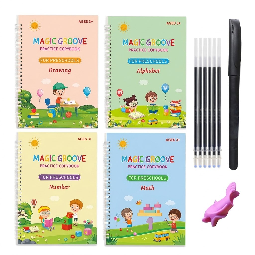 Set SCRIBBLY 4 cuadernos mágicos reutilizables con pluma y recargas para niños preescolar