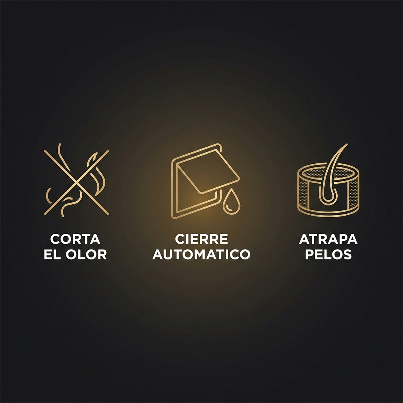 Corta el olor, cierre automatico, atrapa pelos