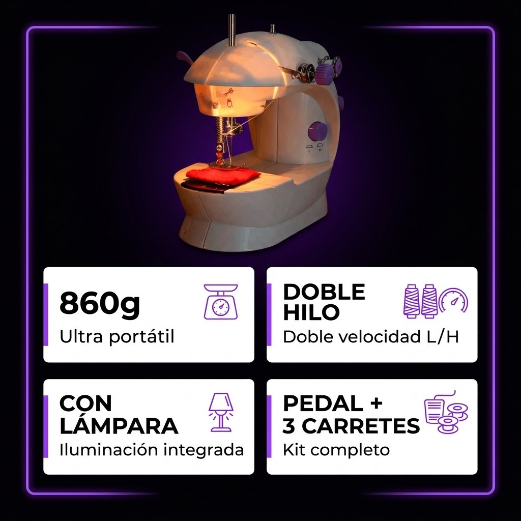 SEWPRO especificaciones doble hilo doble velocidad reversa pedal 3 carretes 860g portátil