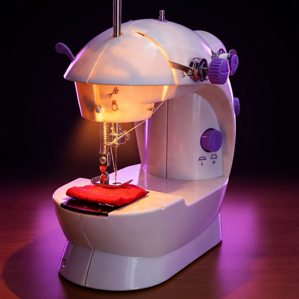 SEWPRO máquina coser portátil compacta blanca lámpara pedal doble hilo hogar principiantes
