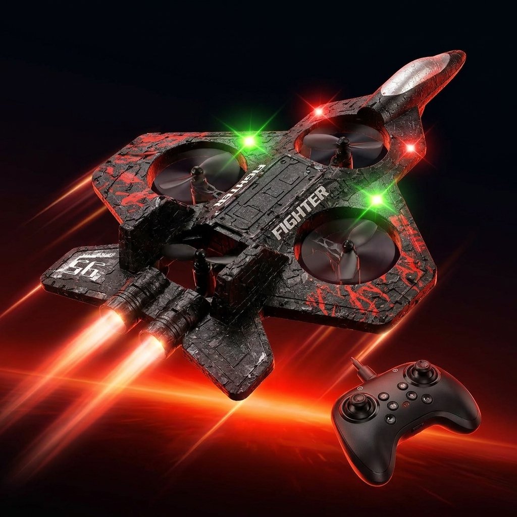 Starfighter dron avión de combate control remoto luces LED giros 360 hélices internas