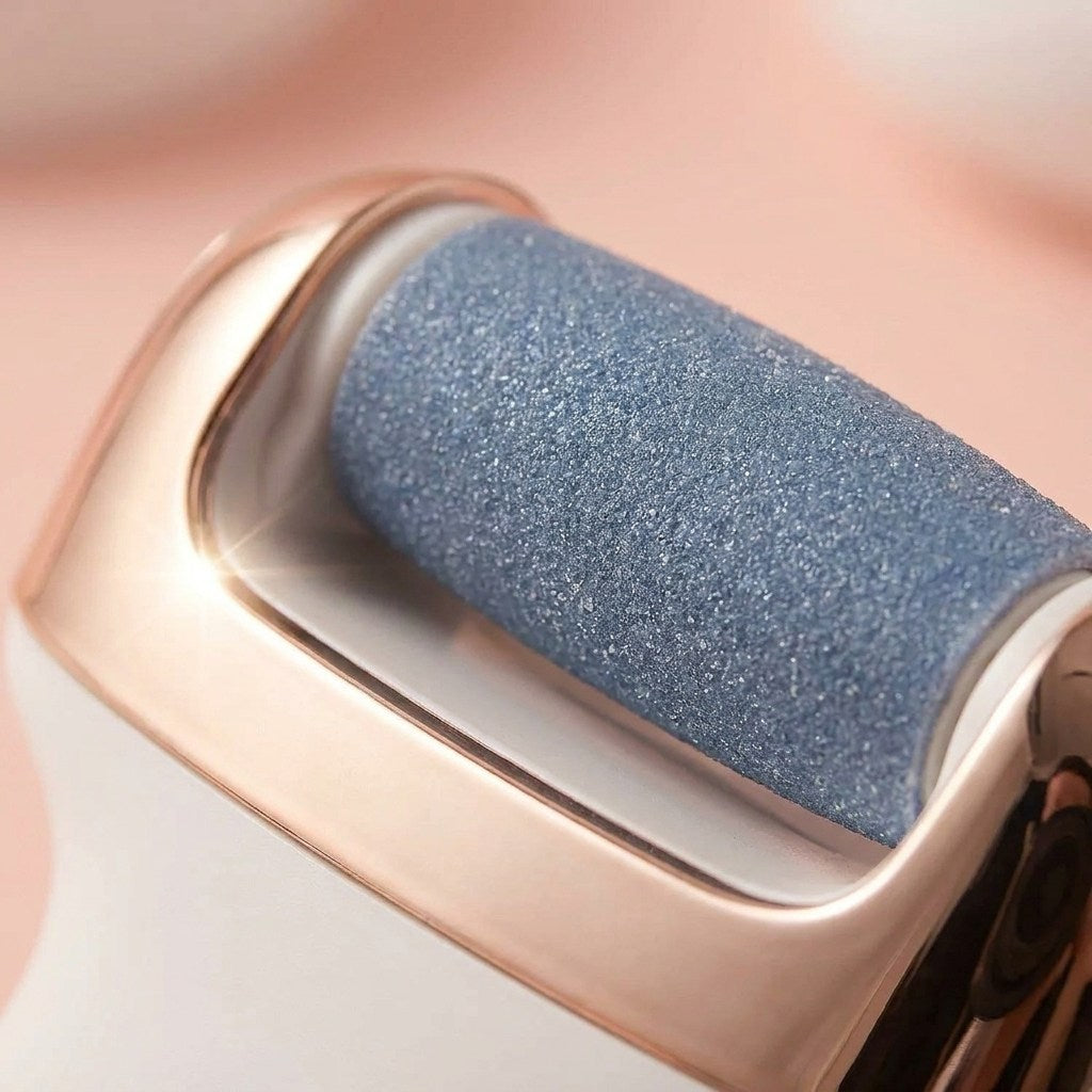 Detalle del rodillo mineral y el anillo rose gold de la lima electrica SUAVIA