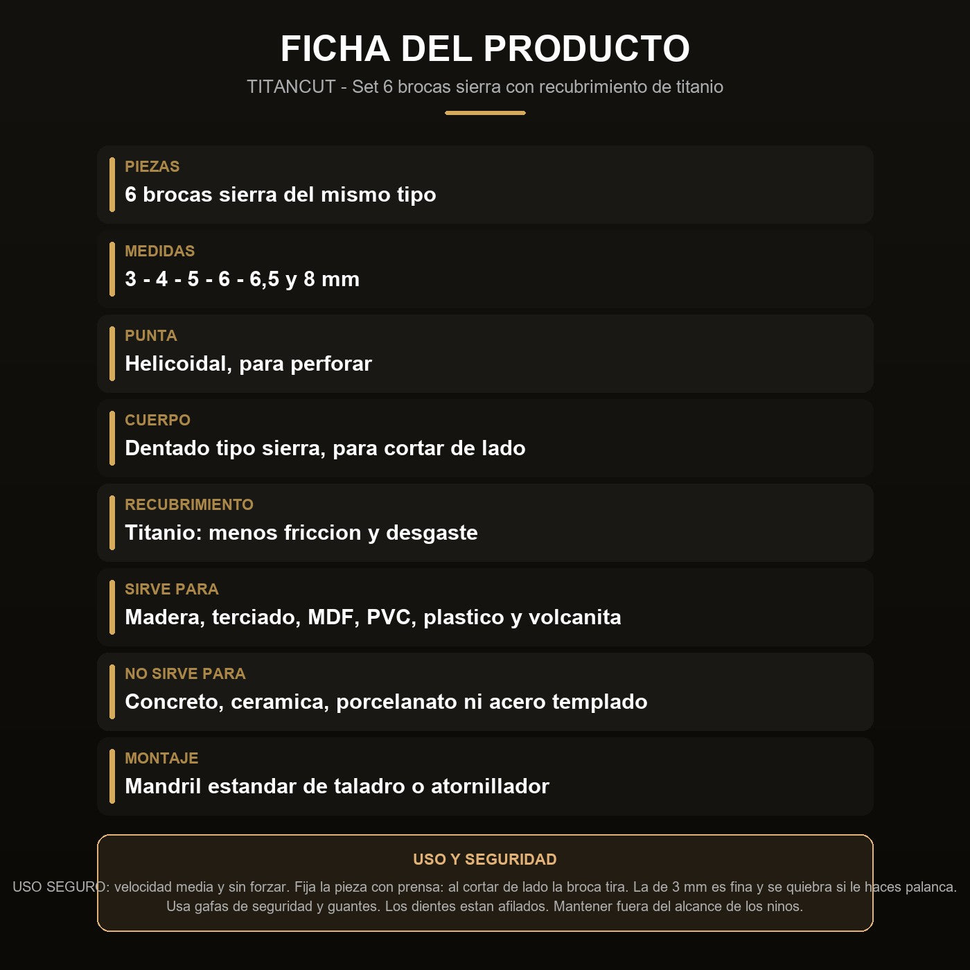 Ficha: medidas, materiales y donde no usarlas