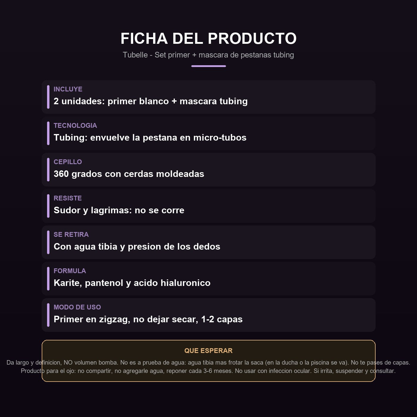 Ficha: que incluye, modo de uso y cuidados