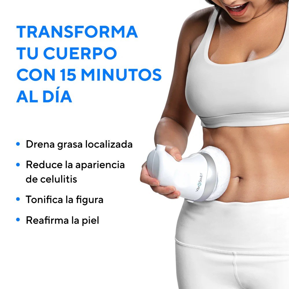 Mujer usando Vibro Sculpt masajeador corporal glúteos piernas abdomen cintura tonificación