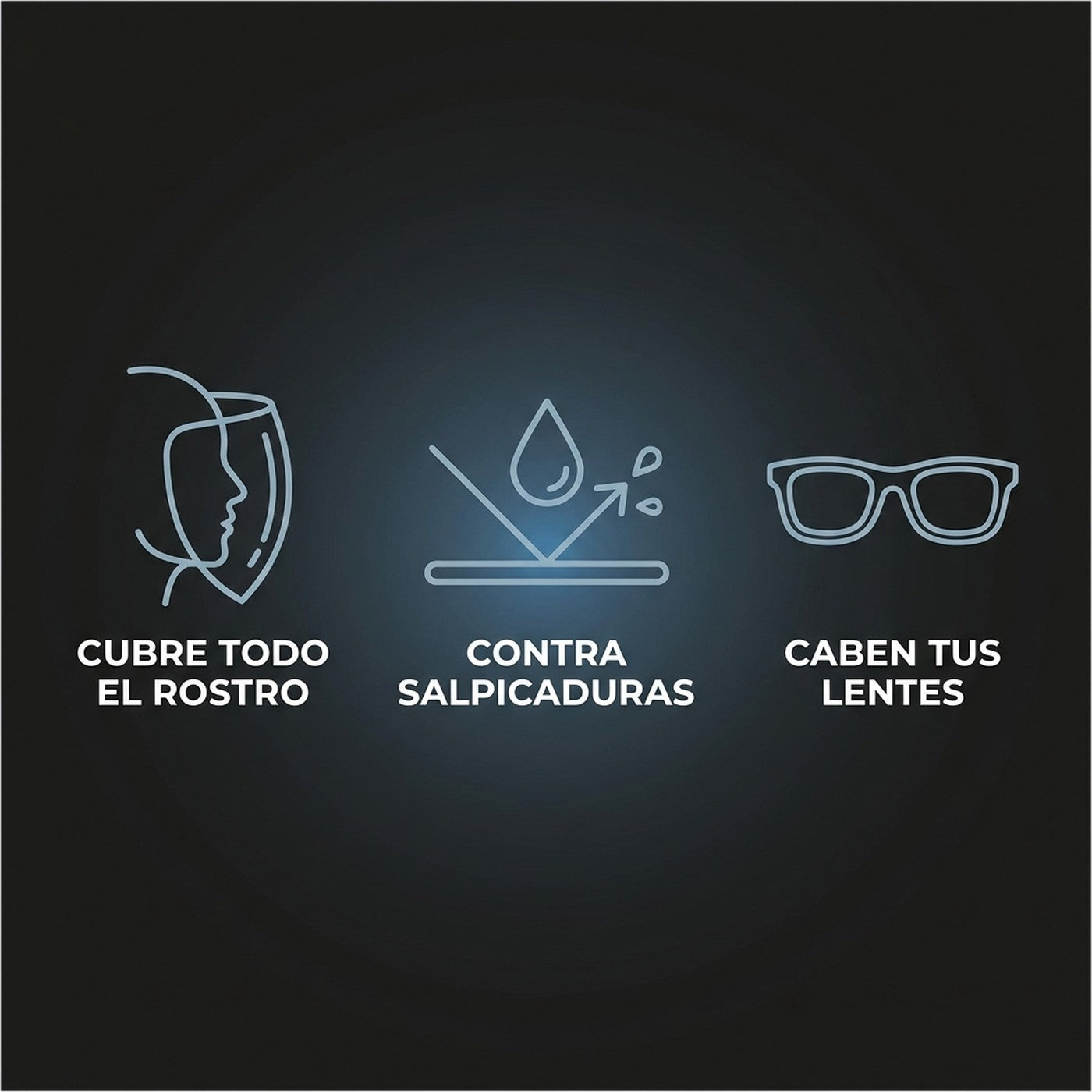 Cubre todo el rostro, contra salpicaduras, caben tus lentes