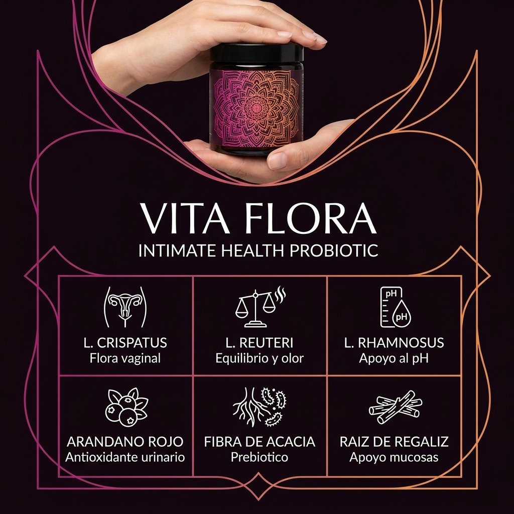 Vita Flora ingredientes 3 cepas probióticas arándano rojo fibra acacia raíz regaliz