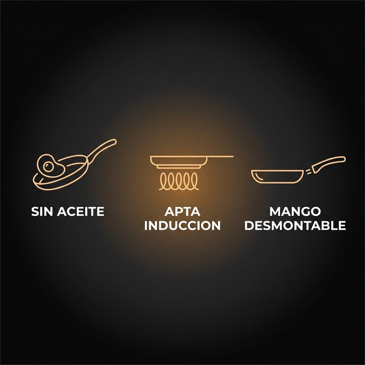 Sin aceite, apta induccion y mango desmontable
